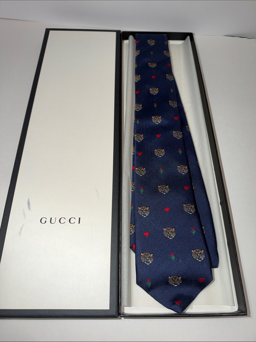 Gucci Tiger Heart Rose Silk Tie - Alessandro Michele Era - Discontinued